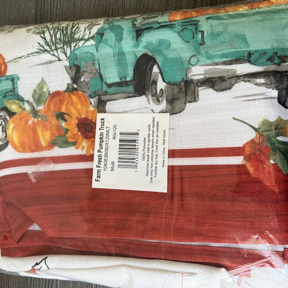 Elrene Home Fashions Farm Fresh Pumpkin Truck Fall Tablecloth/60x120in Oblong